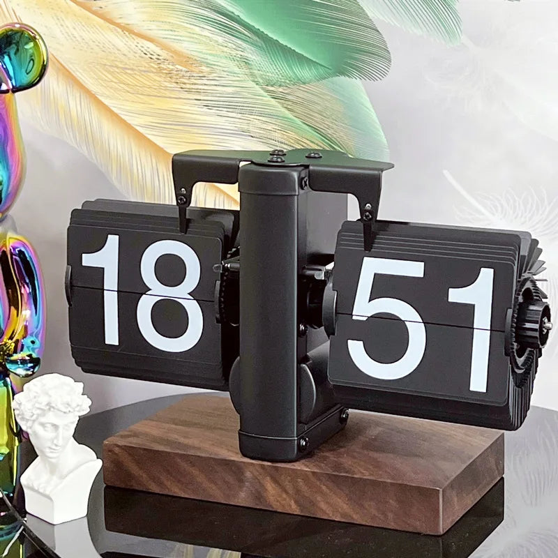 Retro Flip Table Clock with vintage flipper clock design showing flipping time panels on desk.