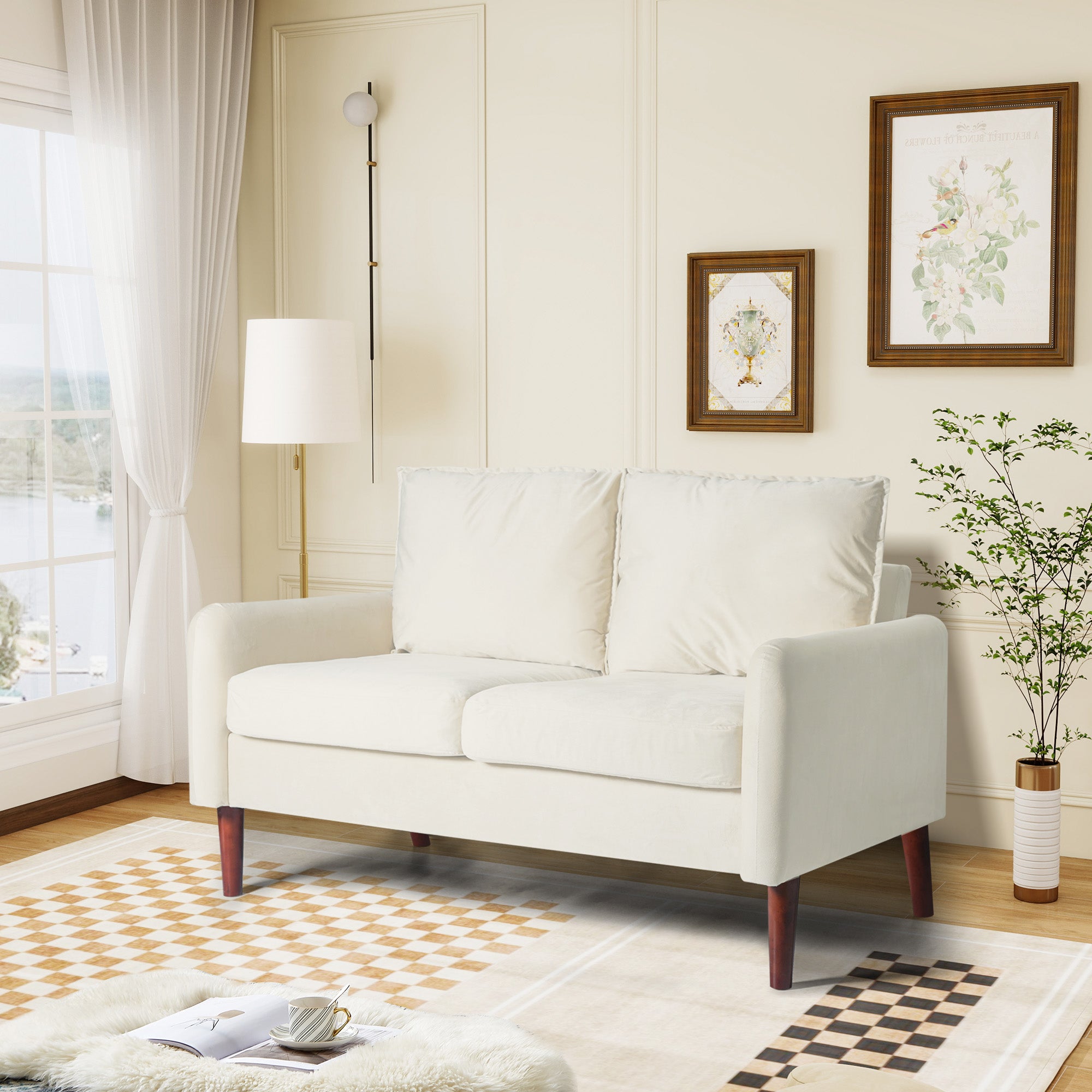 54" Velvet Sofa for Small Spaces, Modern Army Green Fabric Couch with Plush Comfort, Compact Living Room & Apartment Furniture, Easy to Clean and Space Saving Design