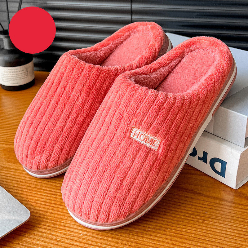 Solid Color Simple Cotton Slippers Winter Non-slip Home Warm Plush Slippers Household Indoor Couple Women's House Shoes