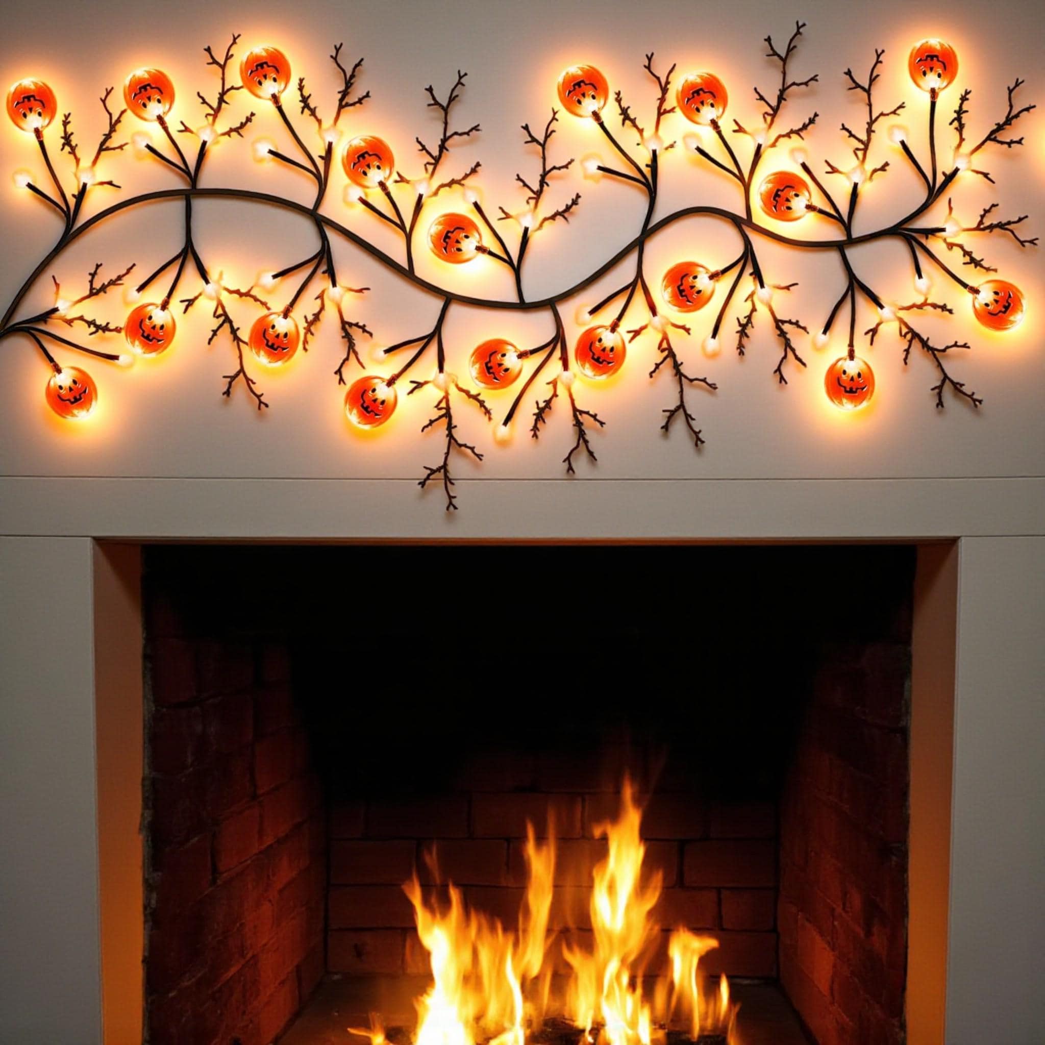 Halloween Pumpkin Garland, 6FT Willow Vine with 54 LED Orange Lights