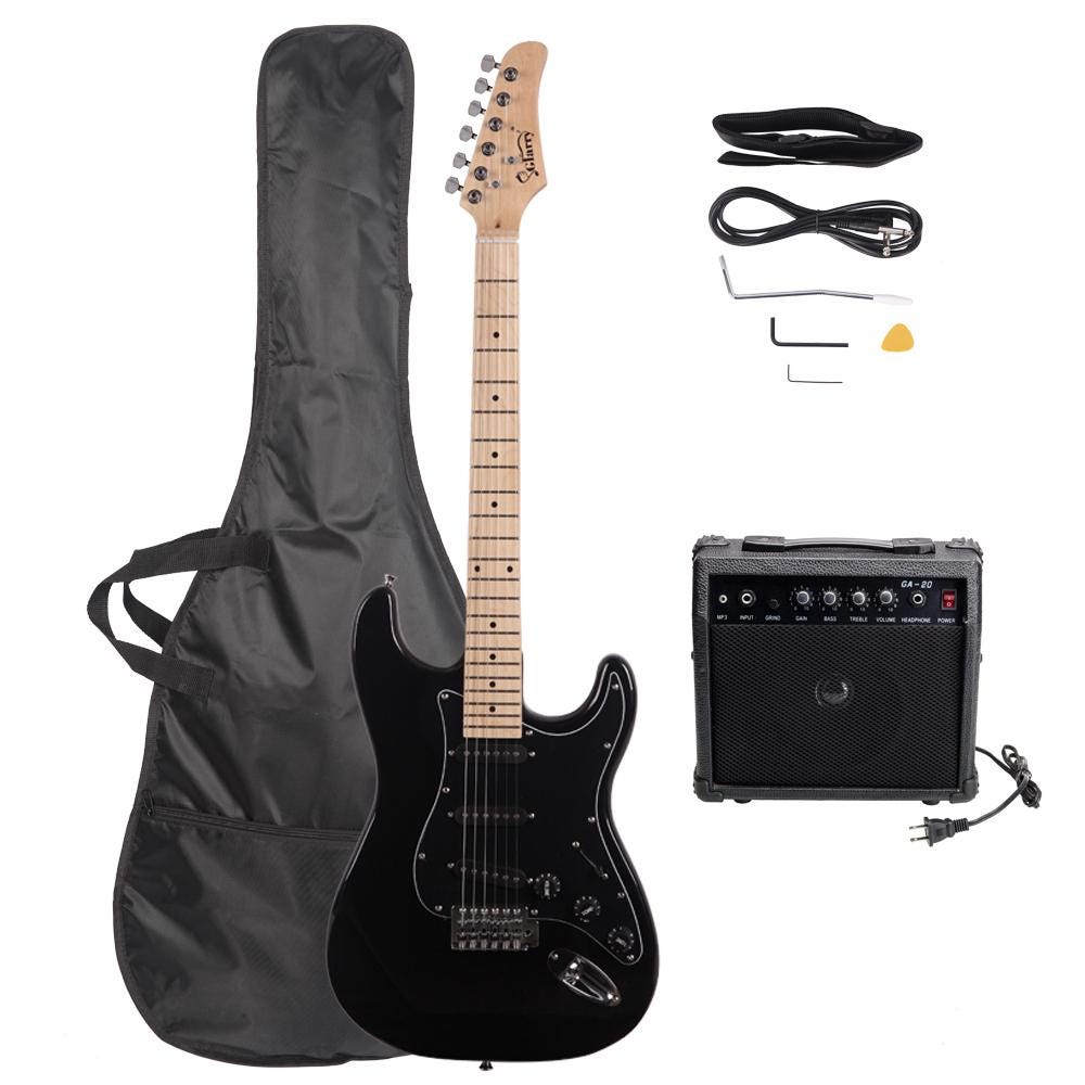 Electric Guitar Kit, Black Pickguard, Basswood, 20W Speaker
