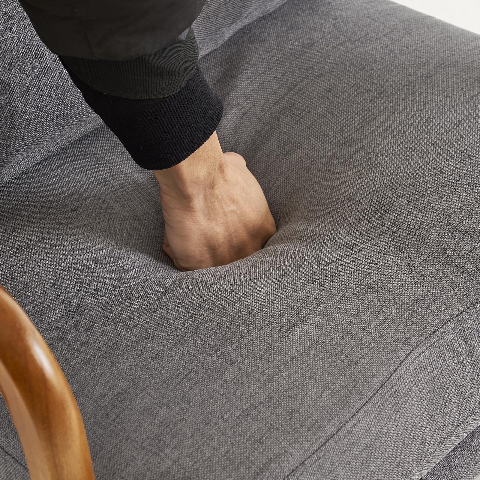 High Back Dark Gray Rocking with Solid Wood Armrest, Iron Frame, Linen Upholstered Seat, Dual-Use Indoor Armchair with Lumbar Pillow