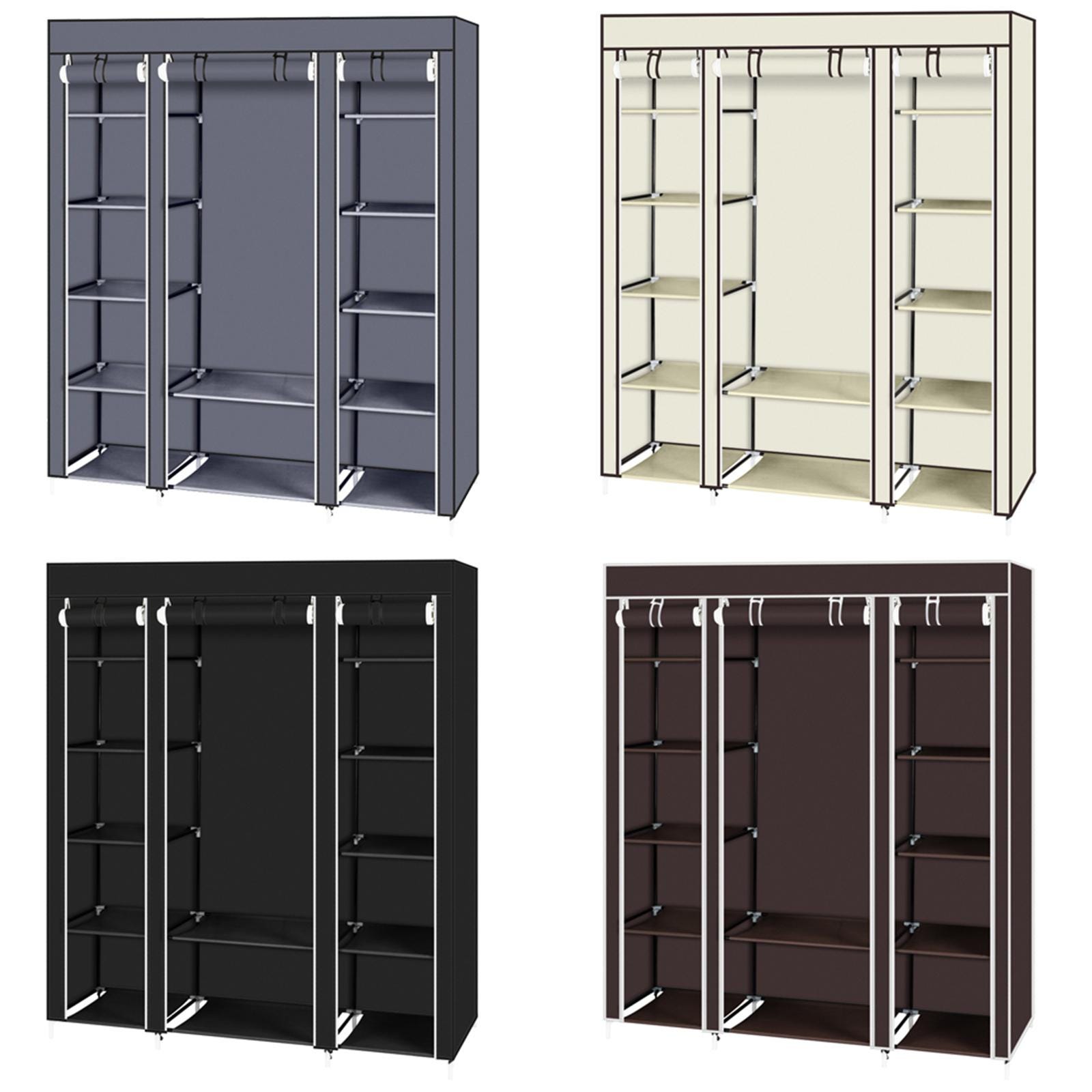 Portable Clothes Closet: 69" Gray Non-Woven Fabric Wardrobe Organizer
