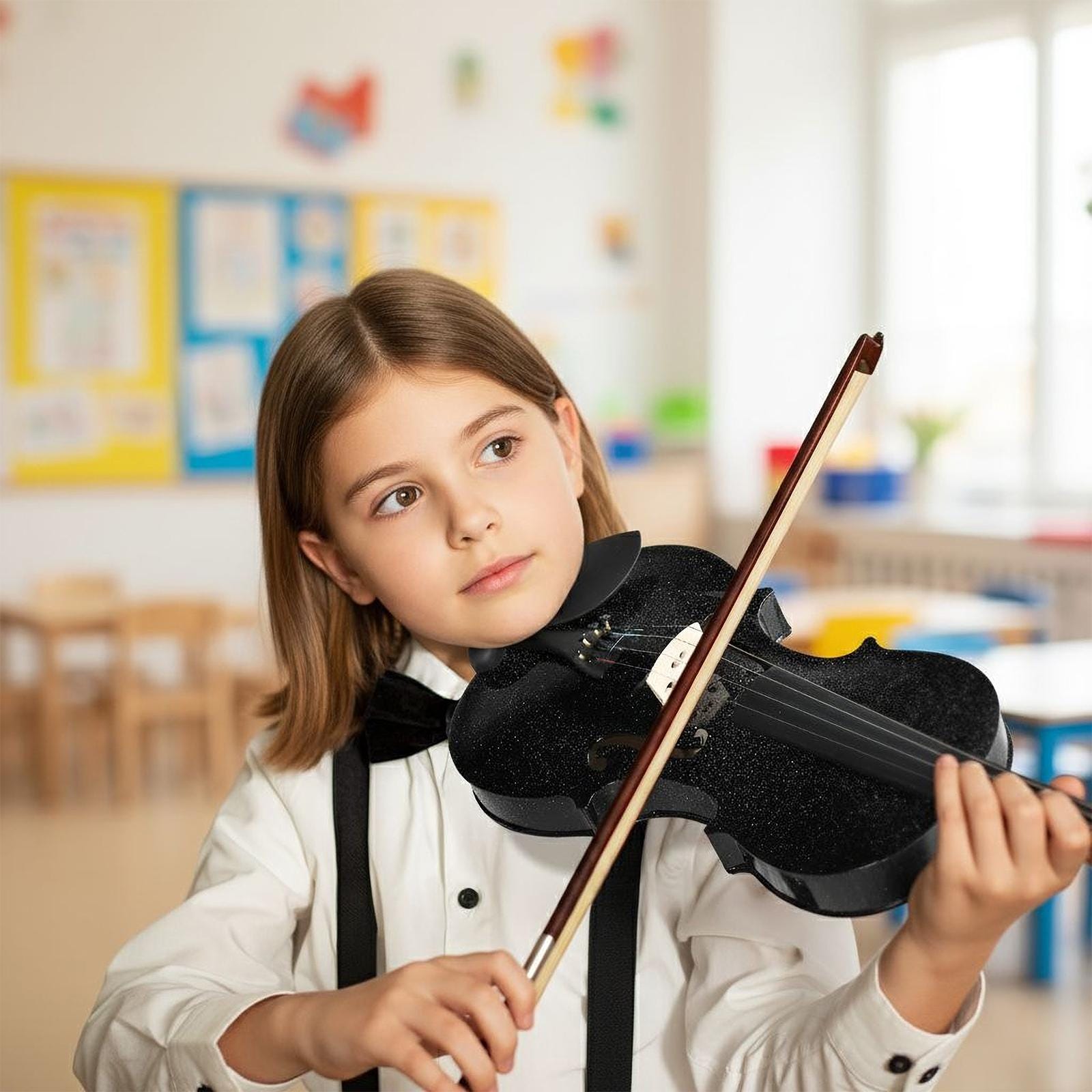 4/4 Black Acoustic Violin Full Size with Case Bow Rosin Beginner Student Music Instrument Set