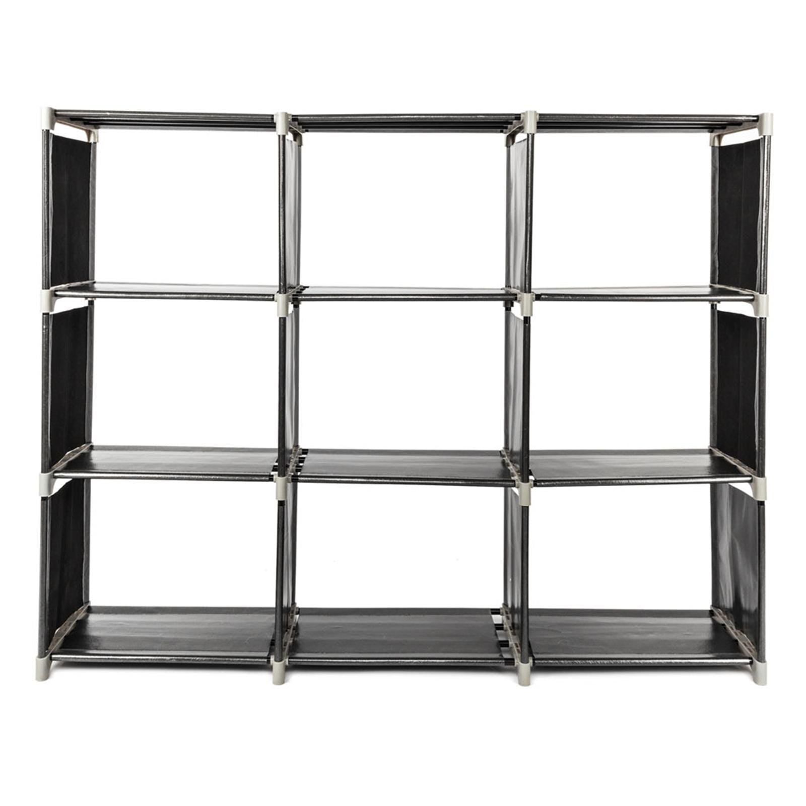 3-Tier 9-Cube Storage Shelf Black | Multifunctional Closet Organizer Rack for Bathroom Bedroom Office