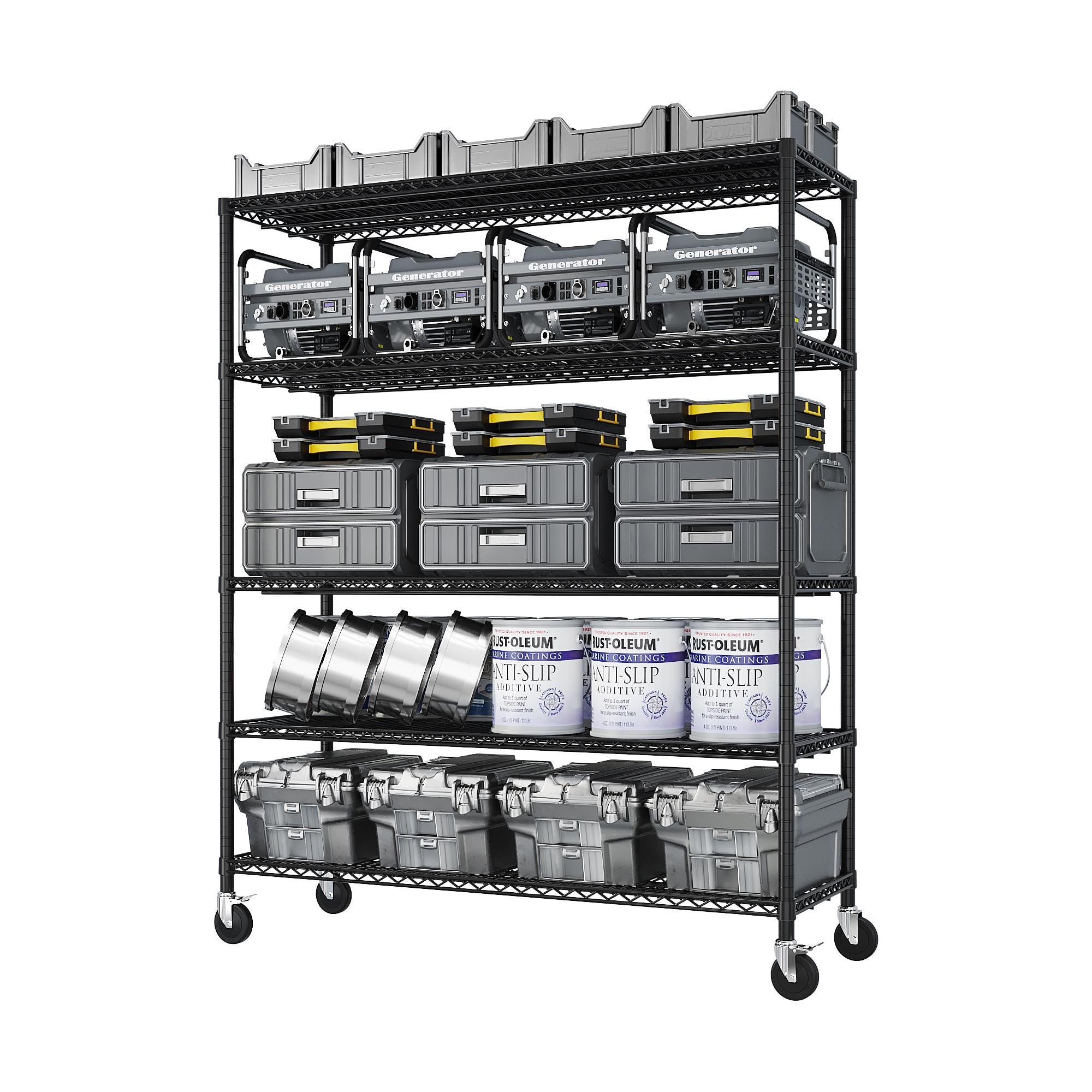 Heavy Duty 5-Tier Metal Storage Shelves | Rolling Garage Shelving Unit
