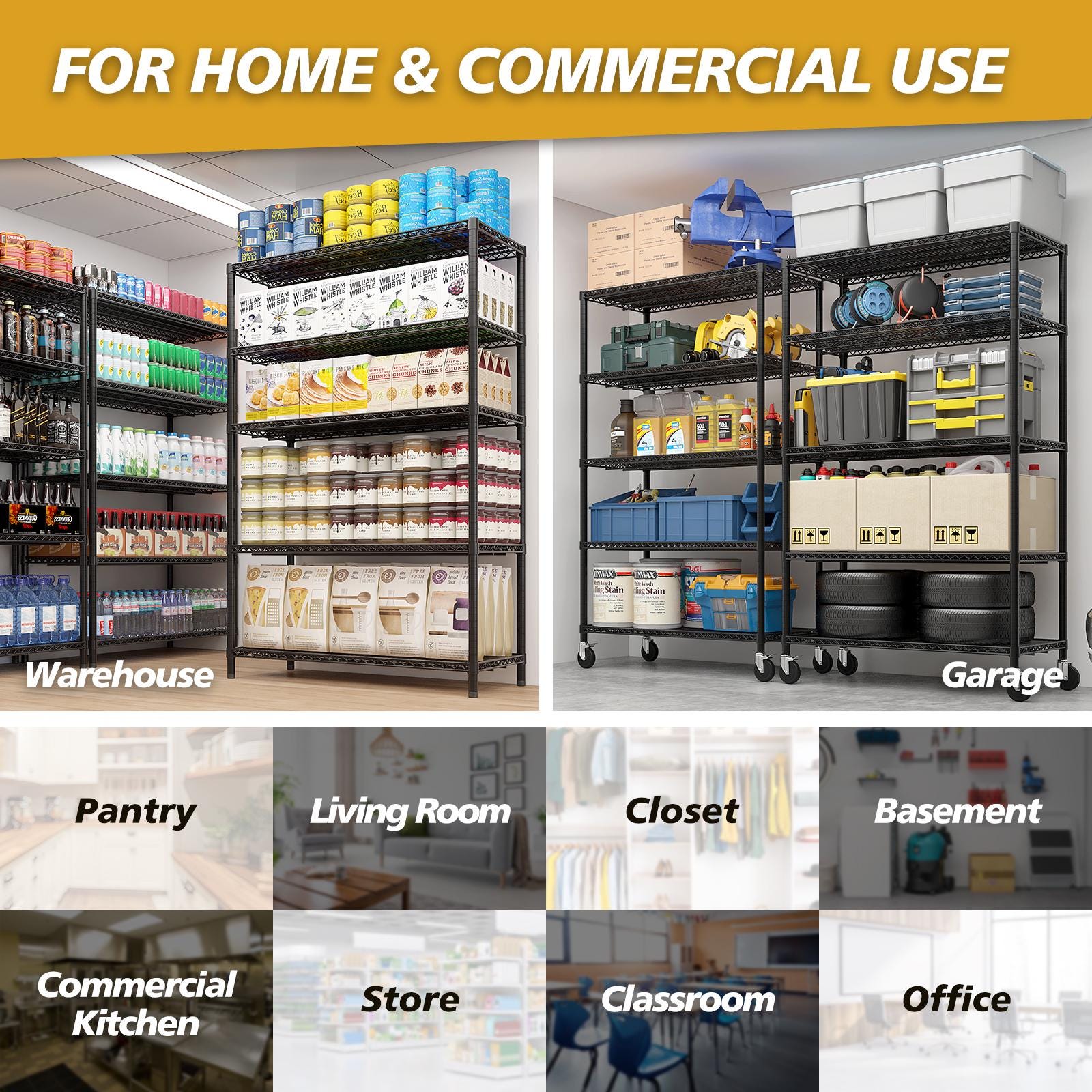 Heavy Duty 5-Tier Metal Storage Shelves | Rolling Garage Shelving Unit