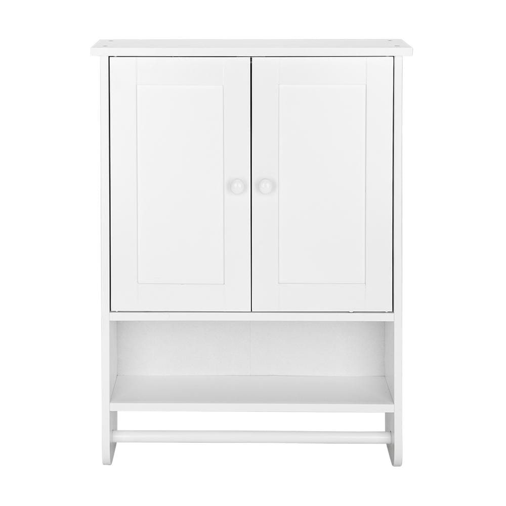 White Wall Hanging Bathroom Cabinet 65x48cm | Two-Door MDF Wall Storage Shelf with Open Space for Washroom or Bedroom Organization