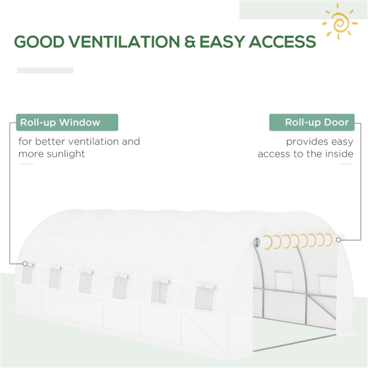 Greenhouse Cover Replacement | Waterproof PE Plastic Tunnel Tarp, Roll-Up Door, Reinforced Grid, Frost & Hail Protection