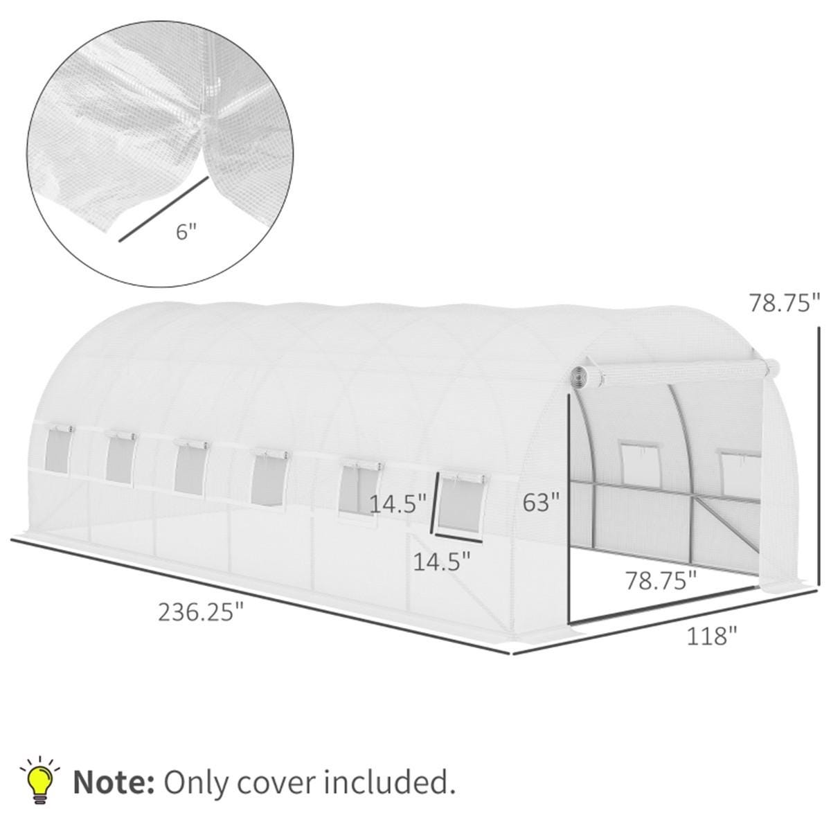 Greenhouse Cover Replacement | Waterproof PE Plastic Tunnel Tarp, Roll-Up Door, Reinforced Grid, Frost & Hail Protection