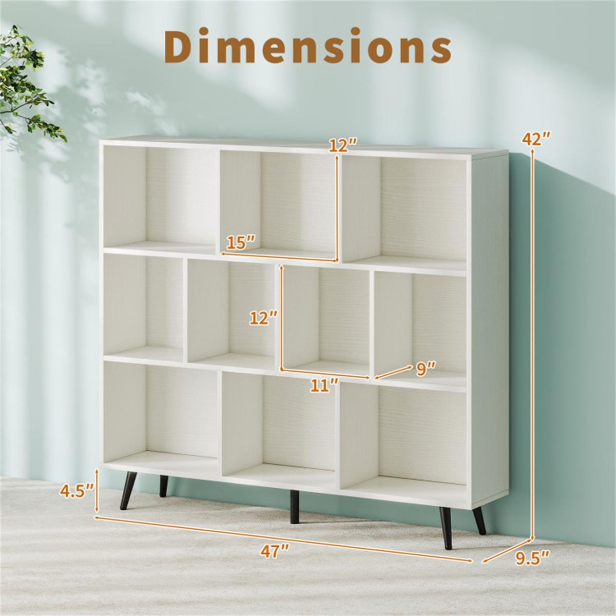 10 Cube Bookcase 3-Tier Modern Storage Organizer with Metal Legs | Bookshelves for Home, Office, Living Room, Kids Room
