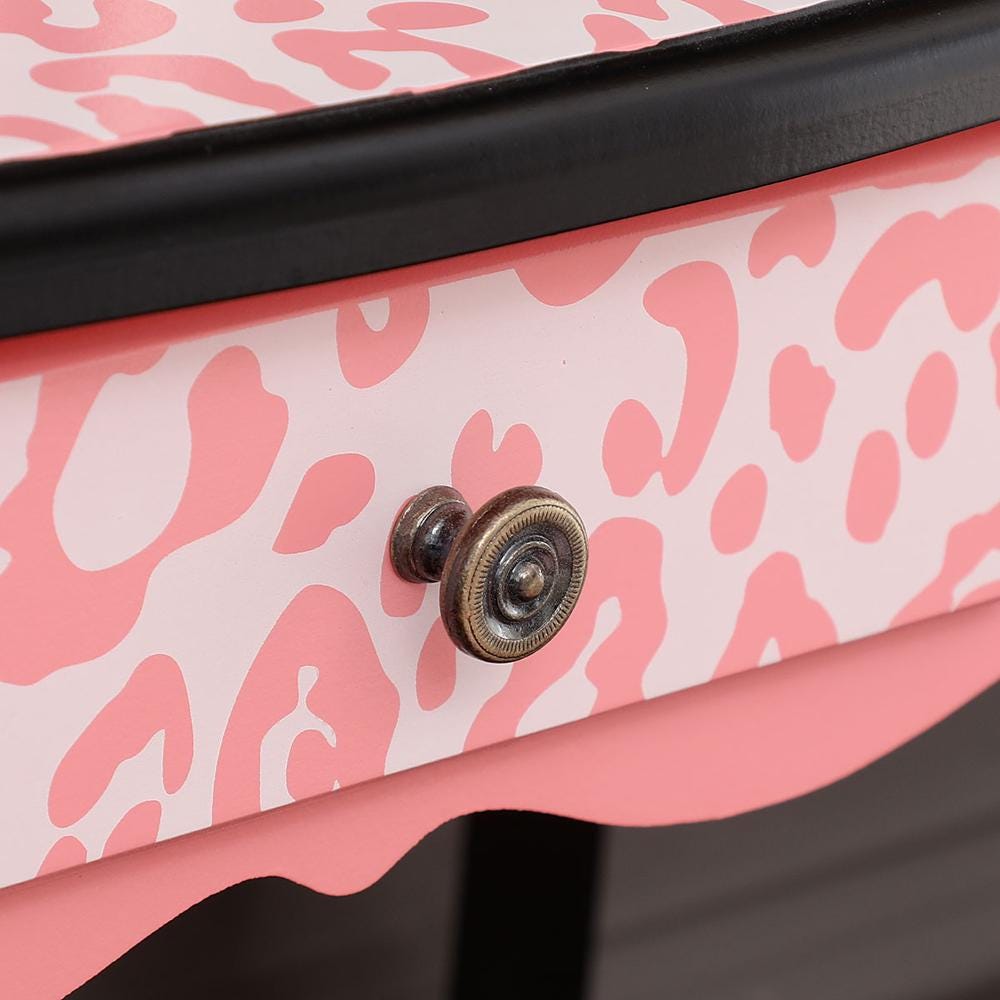 Red Leopard Print Kids Vanity Table with Tri-Fold Mirror