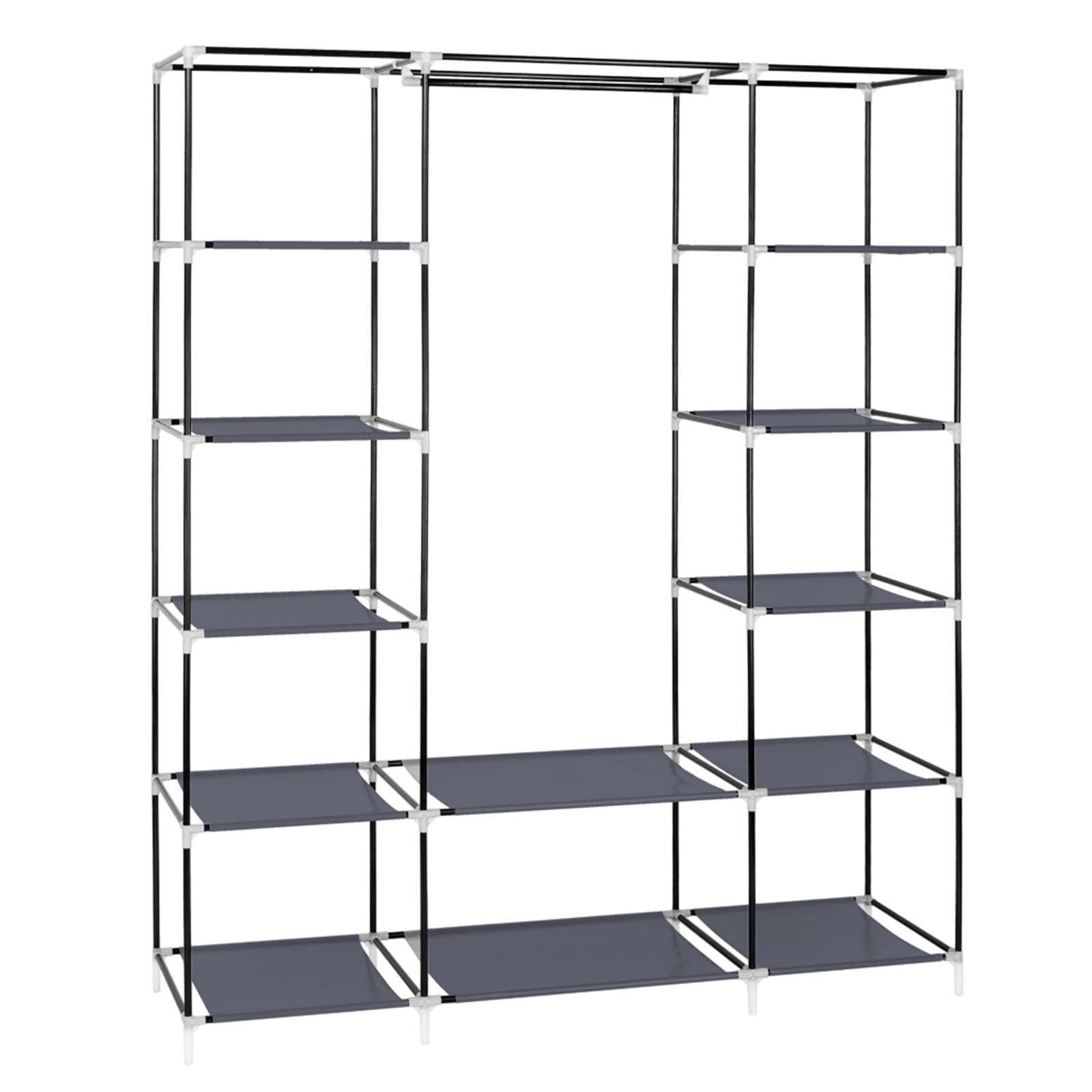 Portable Clothes Closet: 69" Gray Non-Woven Fabric Wardrobe Organizer