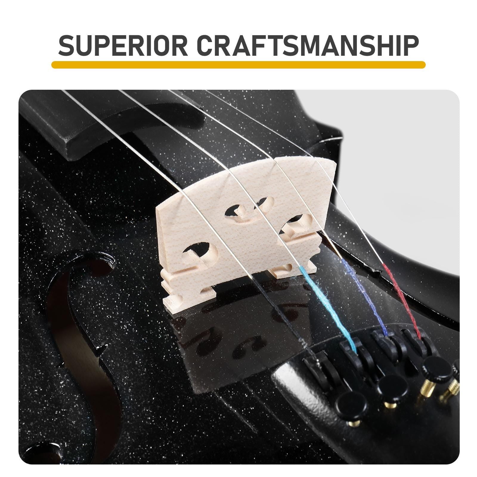 4/4 Black Acoustic Violin Full Size with Case Bow Rosin Beginner Student Music Instrument Set