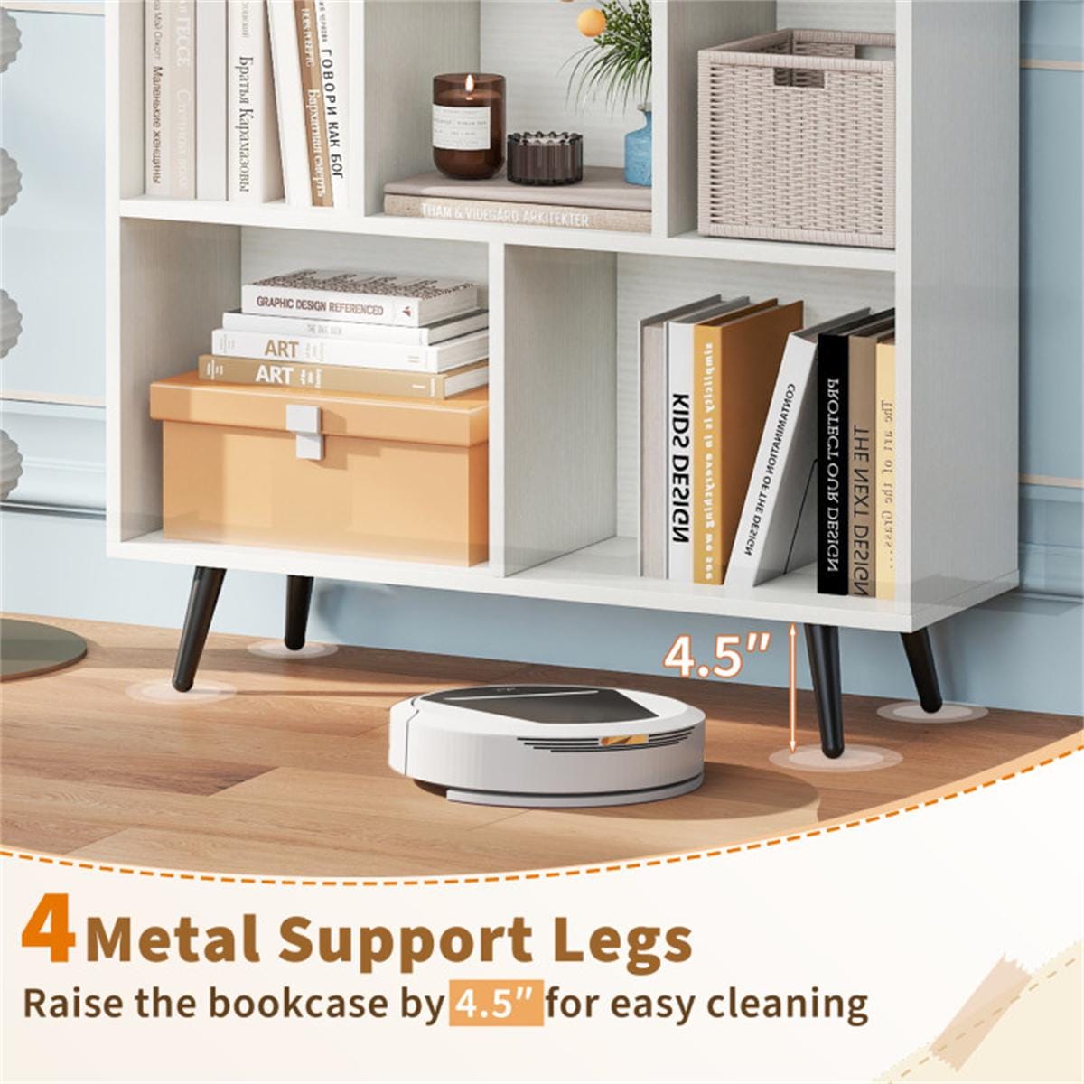 7 Cube 3 Tier Modern Bookcase White Bookshelf Storage Organizer with Metal Legs for Living Room Office Bedroom Home Decor