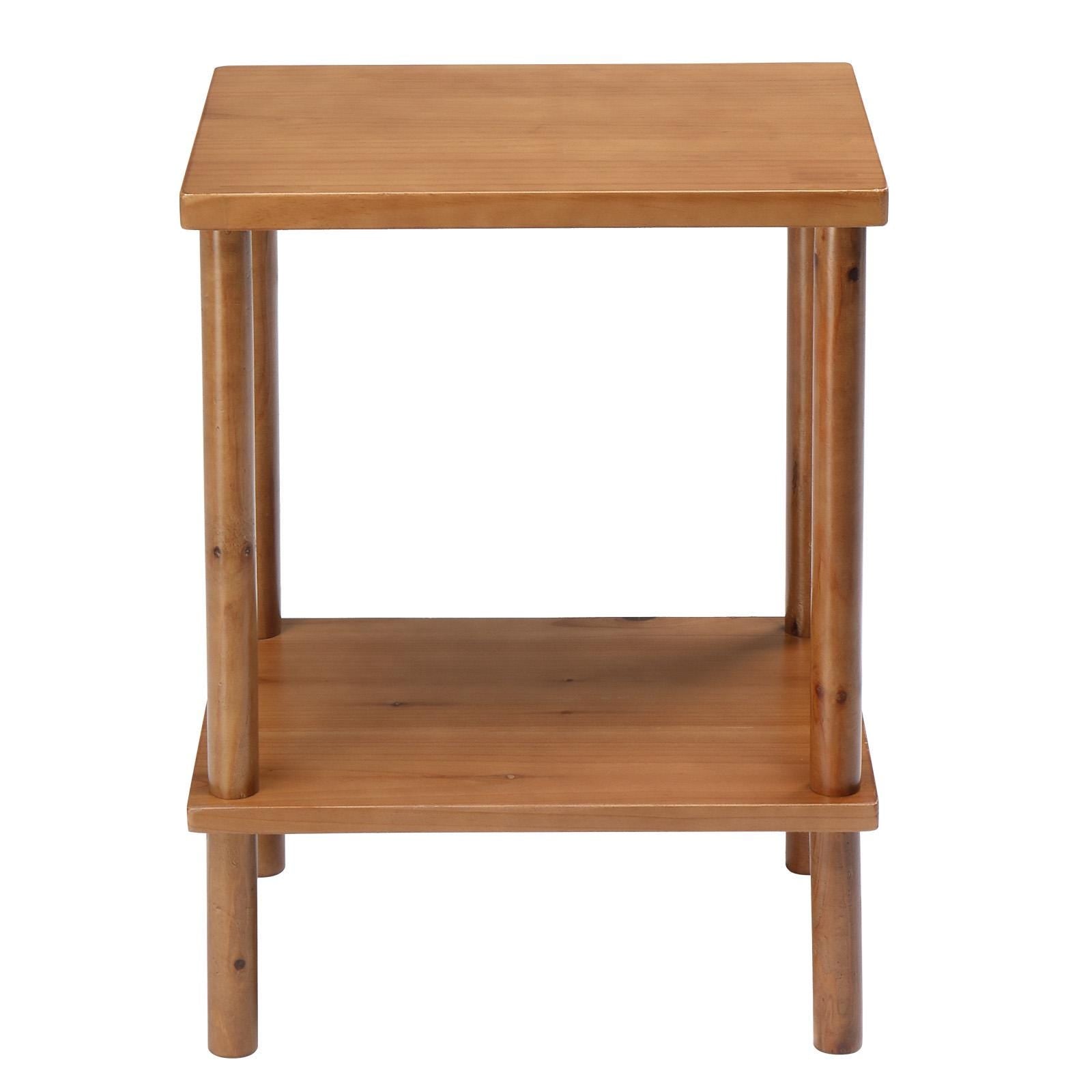 2 Tier Wood End Table Outdoor Side Table Teak Finish | Patio Coffee Table with Storage Shelf | Weather Resistant Accent Table