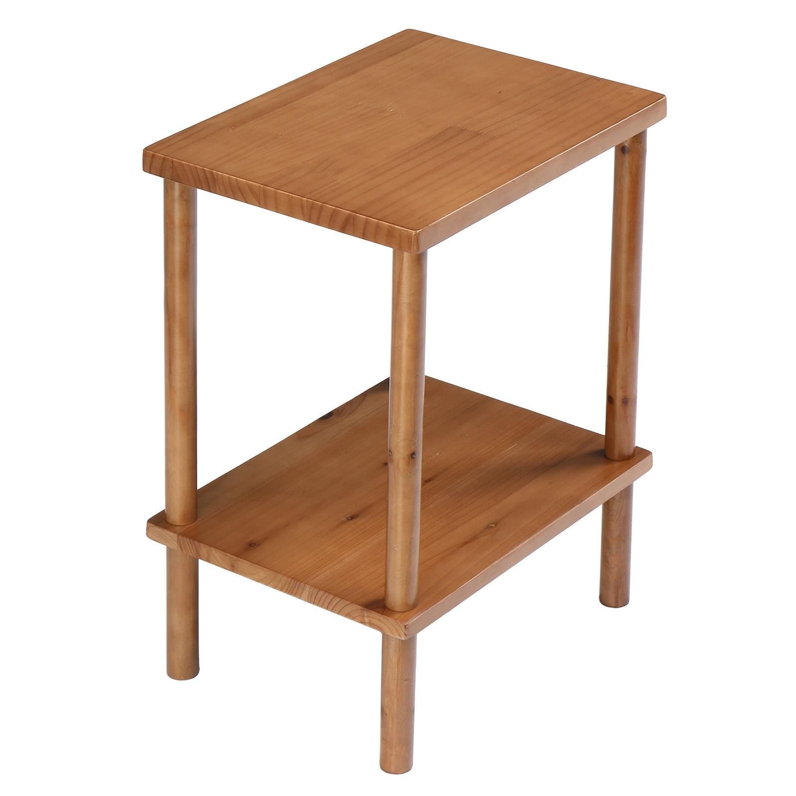 2 Tier Wood End Table Outdoor Side Table Teak Finish | Patio Coffee Table with Storage Shelf | Weather Resistant Accent Table