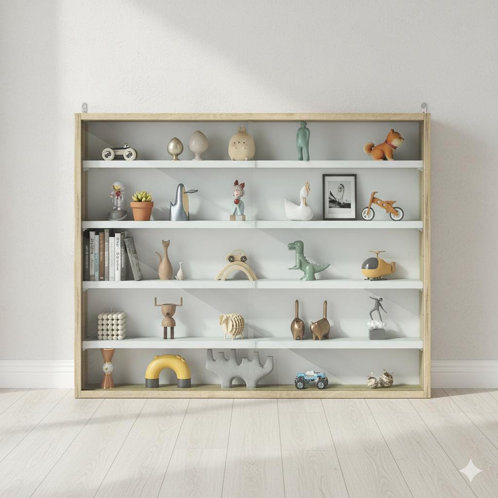 Wall Mounted Display Cabinet with Glass Doors | Modern Oak White Storage Shelf Organizer for Living Room Kitchen Collectibles