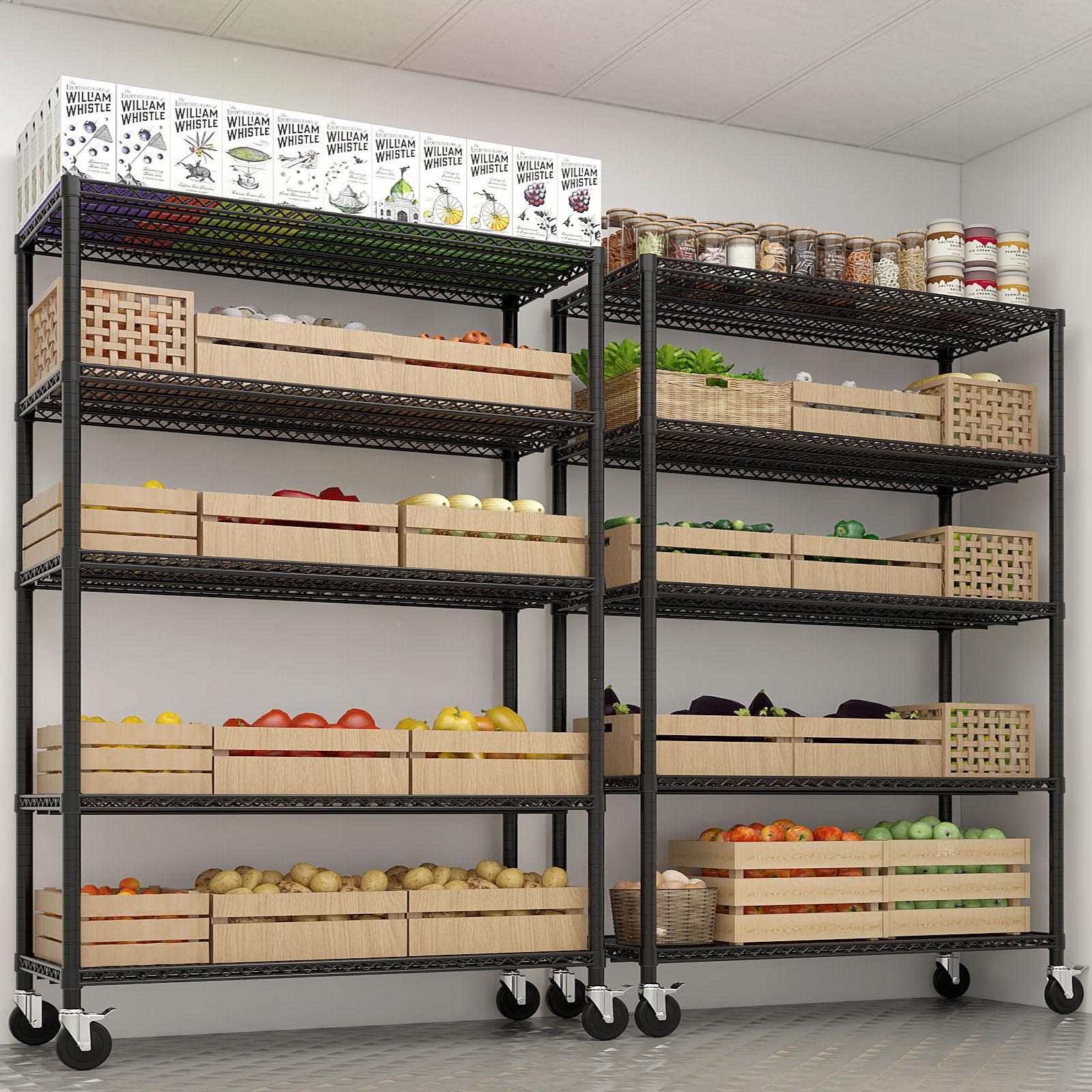 Heavy Duty 5-Tier Metal Storage Shelves | Rolling Garage Shelving Unit