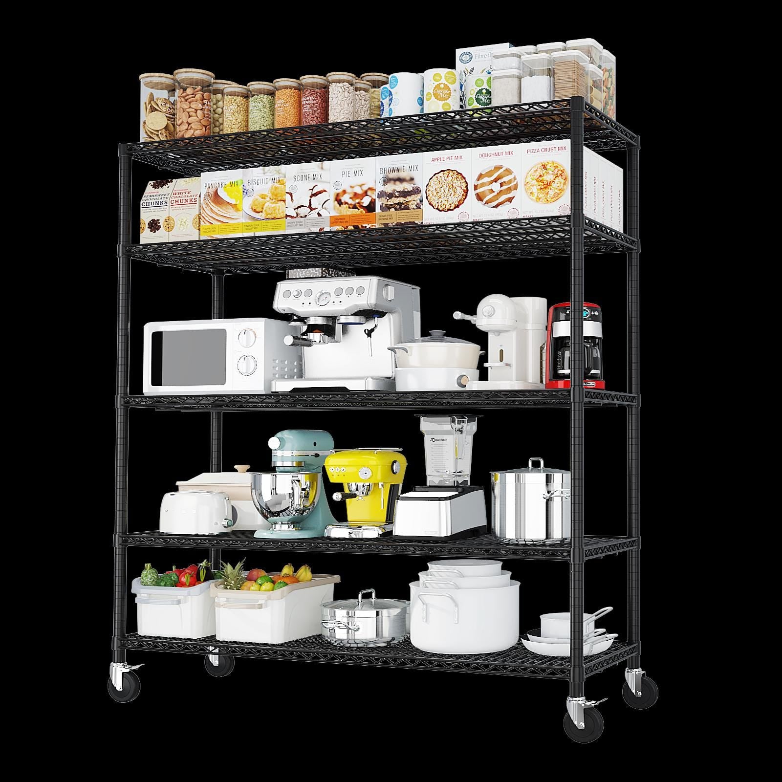 Heavy Duty 5-Tier Metal Storage Shelves | Rolling Garage Shelving Unit