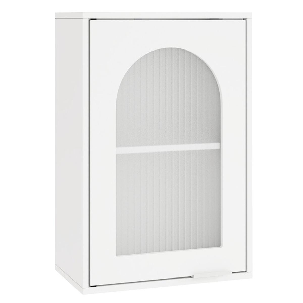 White Wall-Mounted Bathroom Medicine Cabinet | Wavy Tempered Glass Door Storage with Adjustable Shelves & Modern MDF Design
