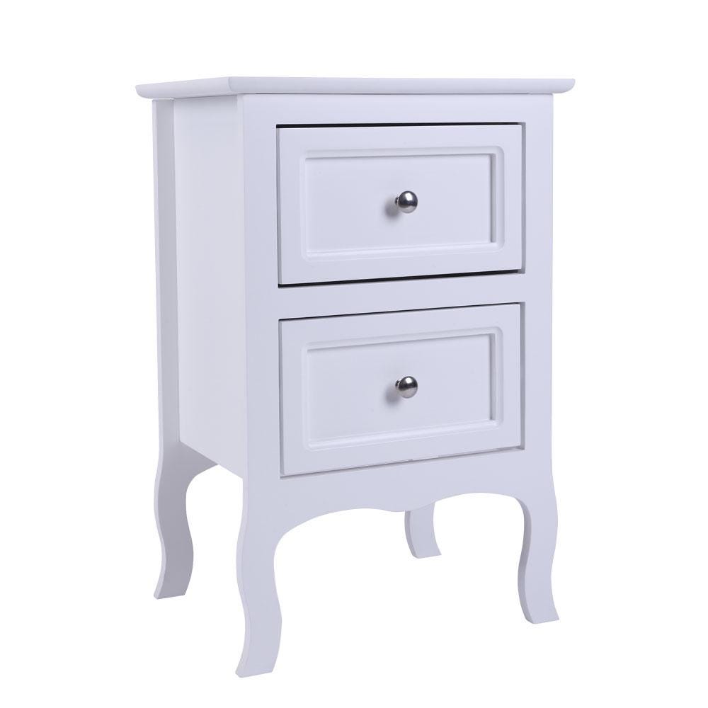 Country Style Two-Tier Night Table White | Rustic Bedroom Side Table Storage Organizer | Bedside Wooden Home Furniture