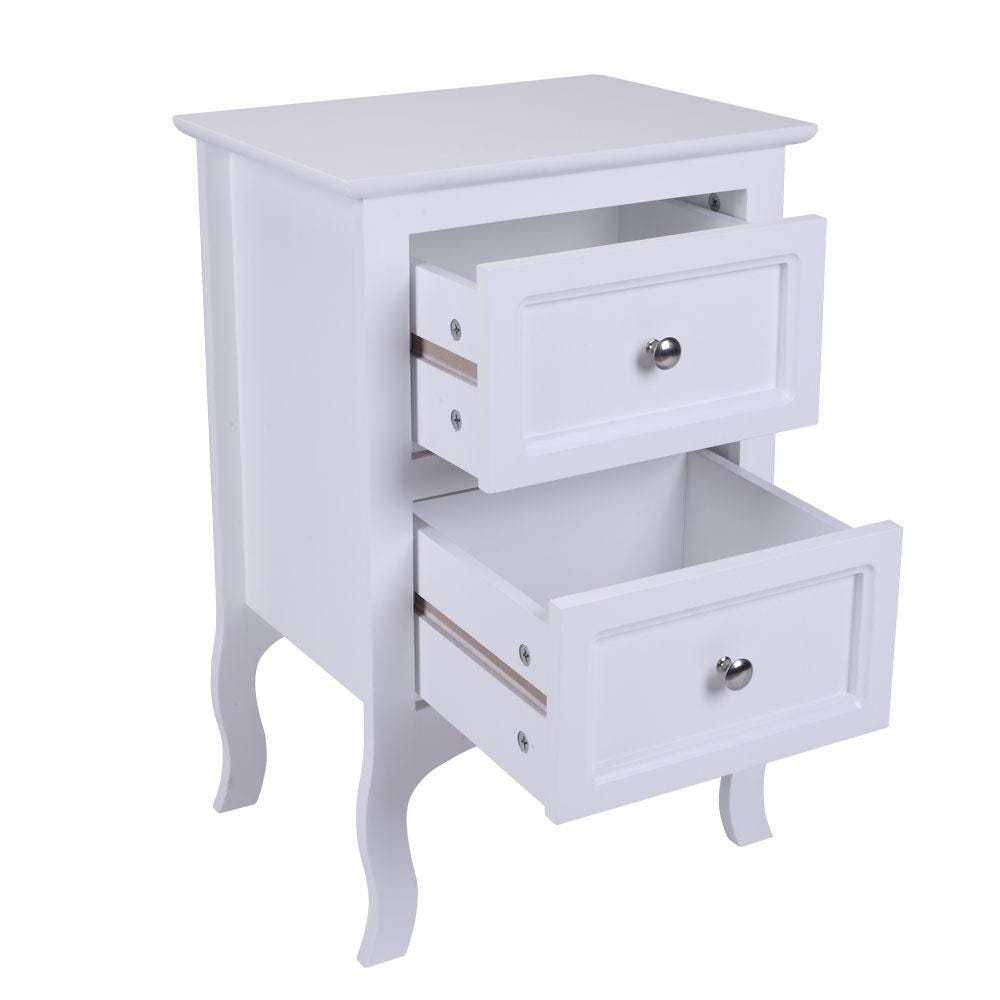 Country Style Two-Tier Night Table White | Rustic Bedroom Side Table Storage Organizer | Bedside Wooden Home Furniture