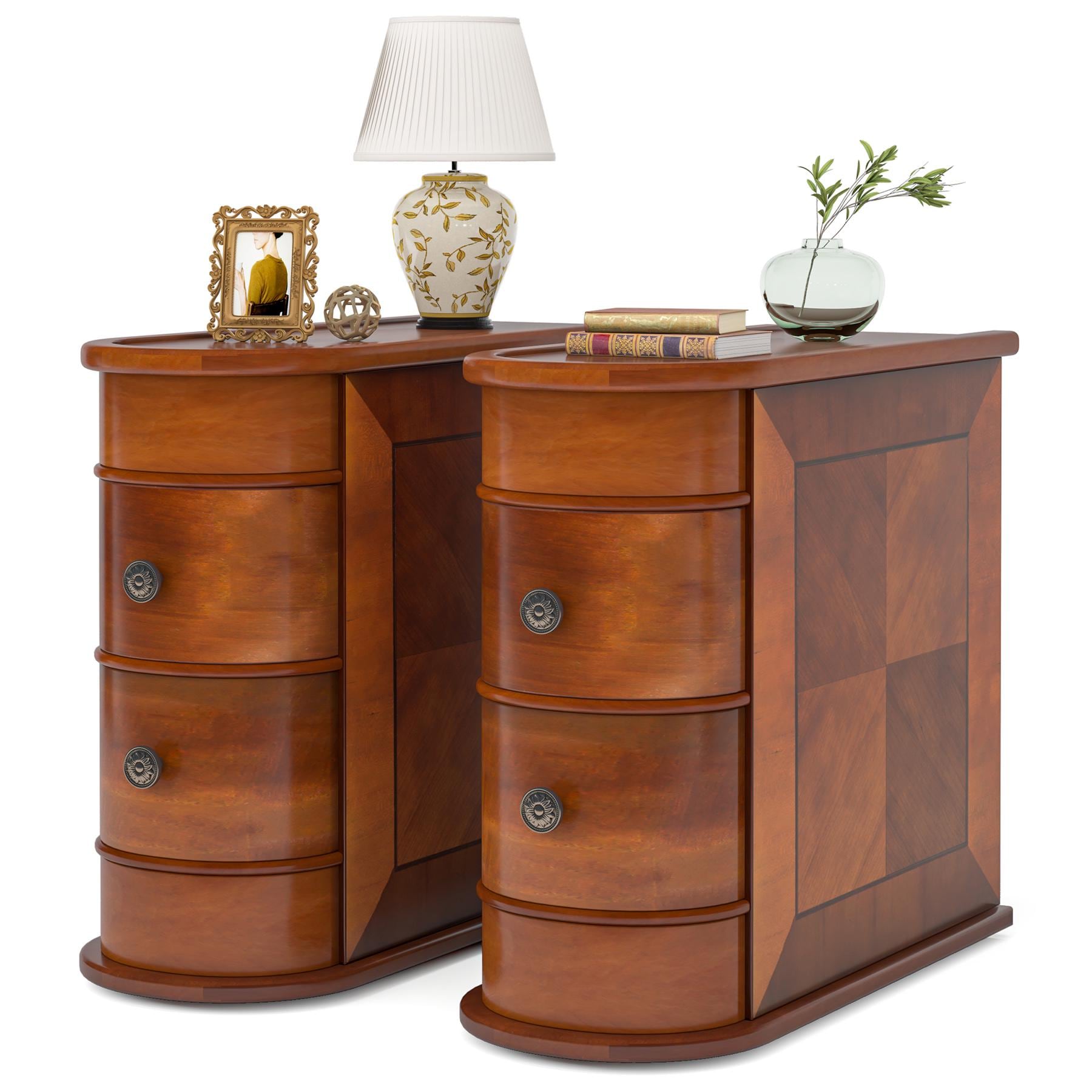 Solid Wood Bedside Table with 2 Drawers | No Assembly Nightstand | Oak Bedroom Side Table | Classic Wooden End Table for Living Room