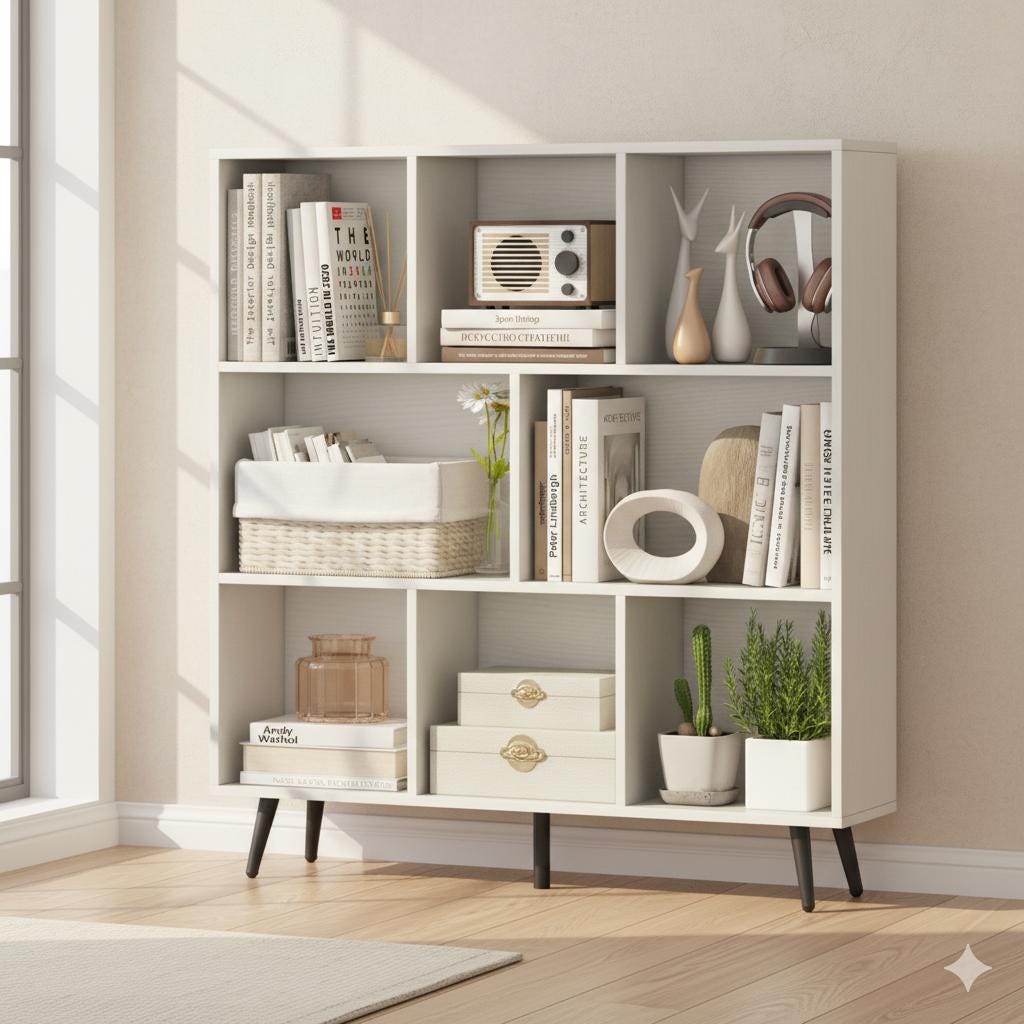 8 Cube Bookcase 3-Tier Modern Bookshelf with Metal Legs | White Storage Organizer for Home Office Decor & Display
