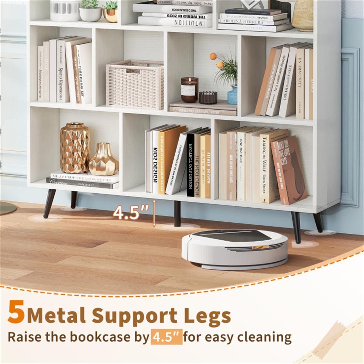 10 Cube Bookcase 3-Tier Modern Storage Organizer with Metal Legs | Bookshelves for Home, Office, Living Room, Kids Room